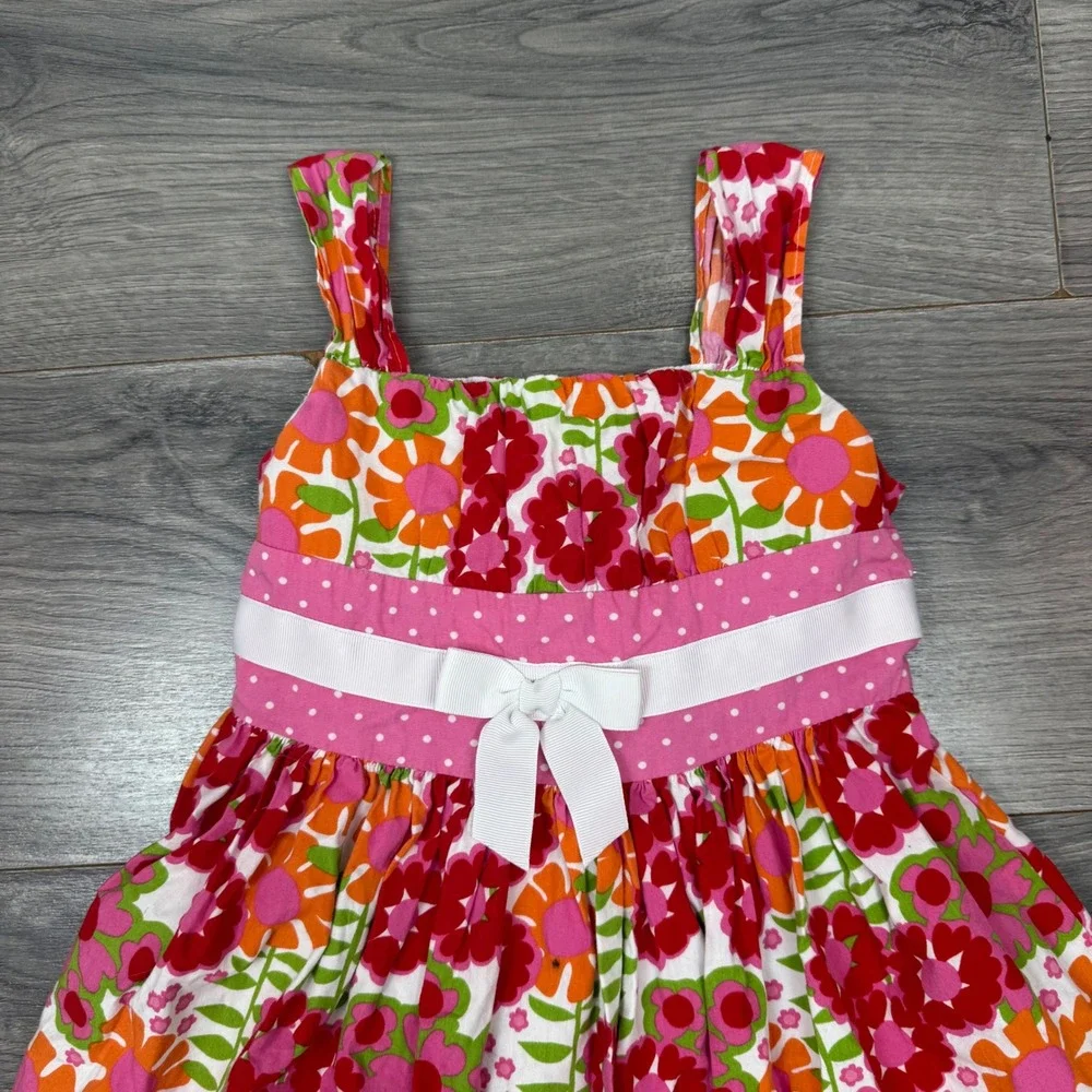 Bonnie Jean Girls Floral Polka Dot Fit and Flare Dress Pink Orange Size 6 Girly